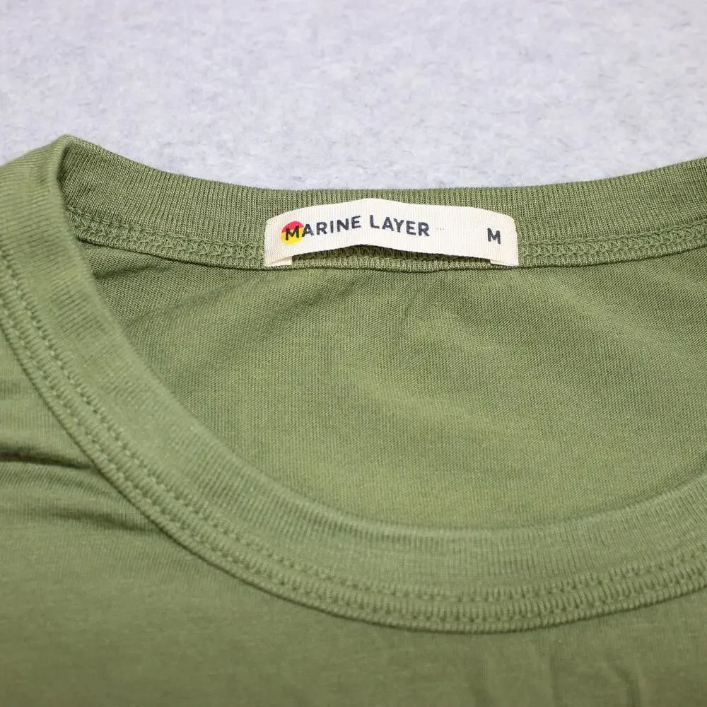 Marine Layer Shirt Men Medium Green Long Sleeve PointClickCare Logo Tee Soft USA